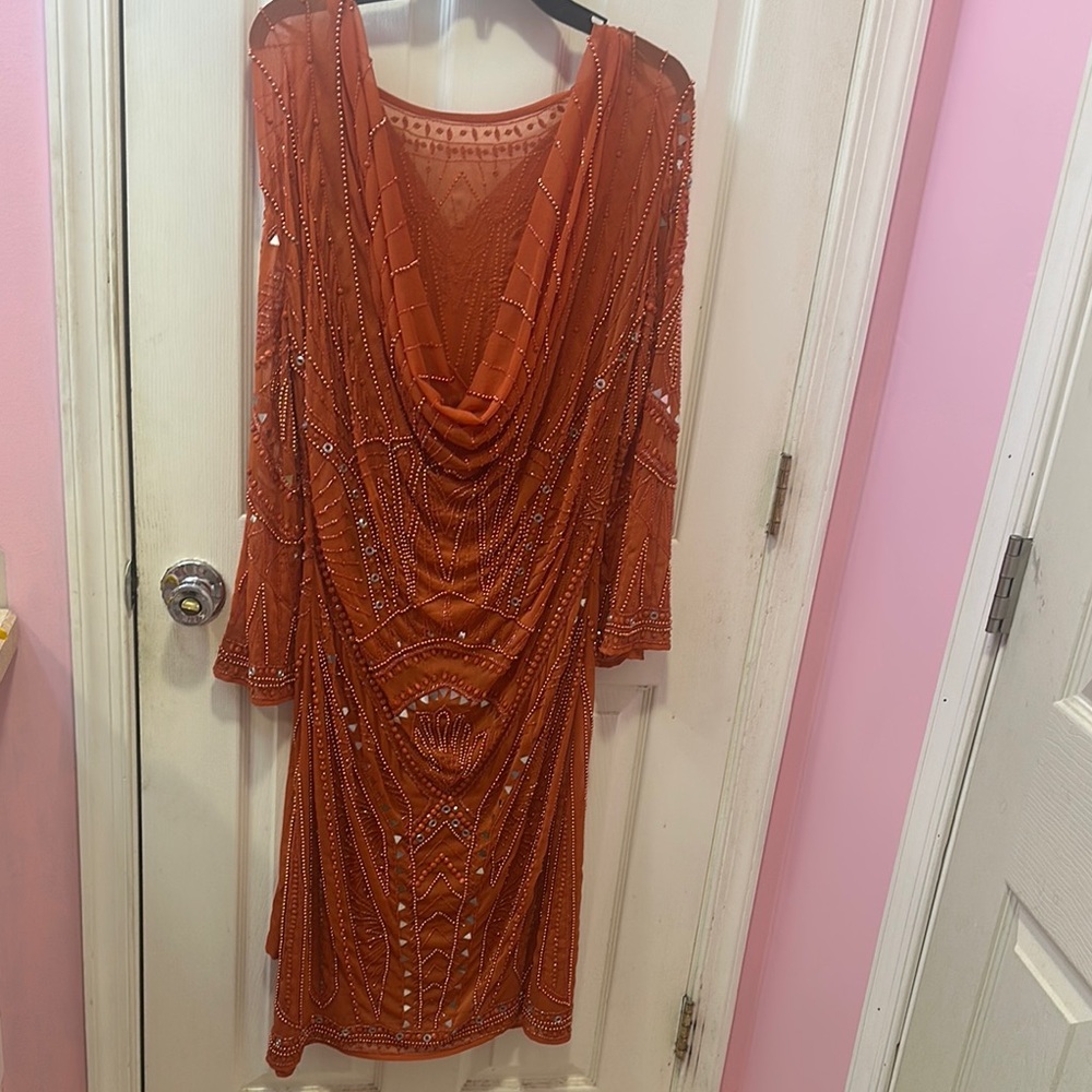 Elegant Orange Beaded Dress